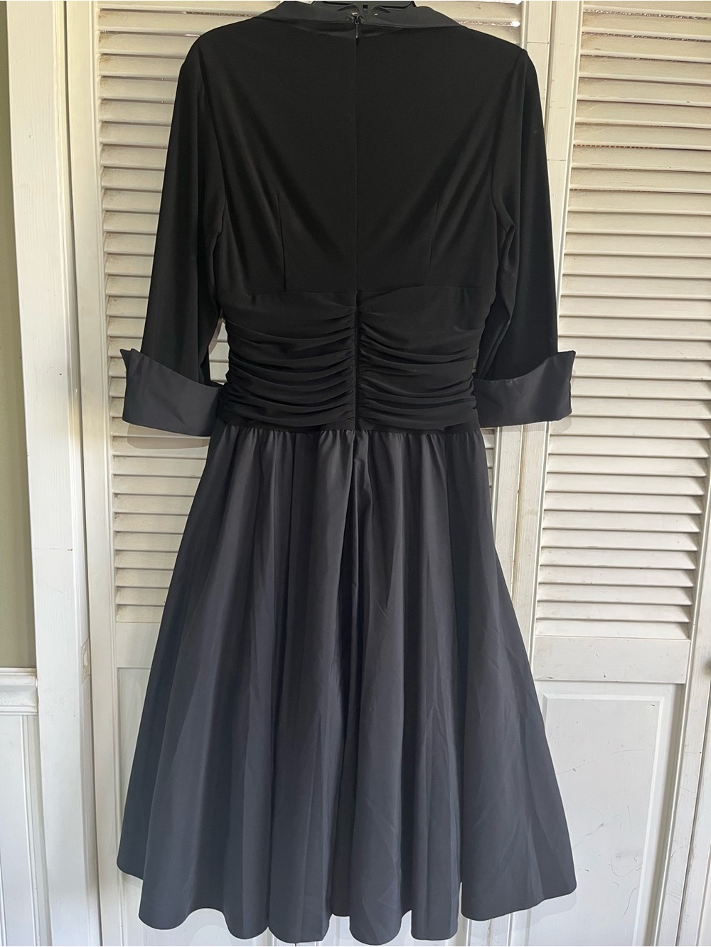 Black Satin-Trim Fit & Flare Dress by Jessica Howard semi-formal - Picture 2 of 7